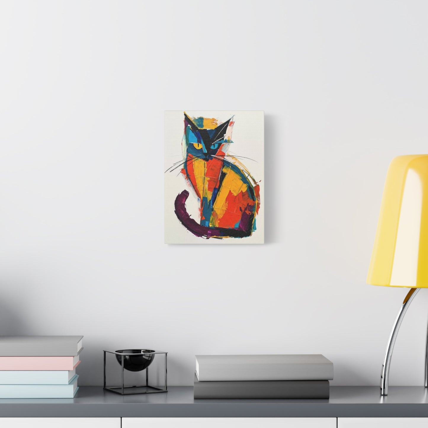 Colorful Abstract Cat Canvas Art - Modern Stretched Matte Wall Decor
