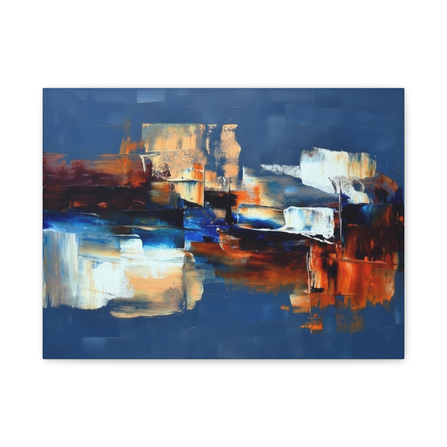 Abstract Blue & Orange Canvas Wall Art — Modern Matte Stretched Canvas
