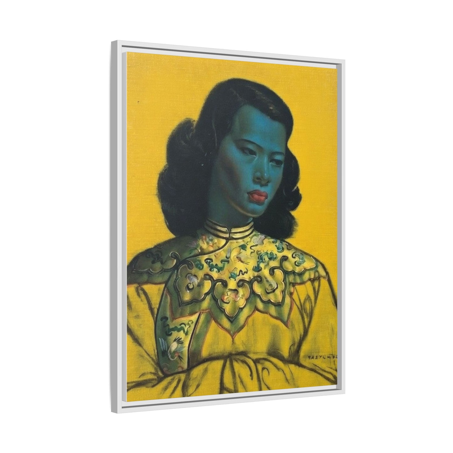Framed Matte Canvas Art Print — Vintage Portrait with Yellow Background