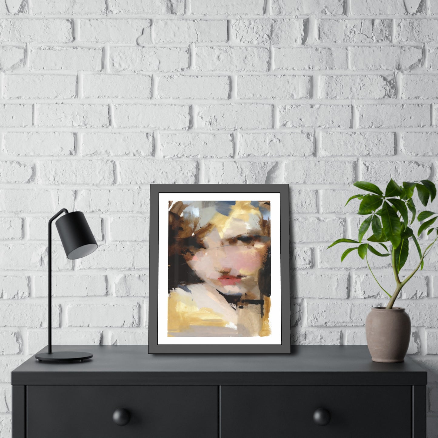 Abstract Portrait Framed Poster – Modern Impressionist Wall Art