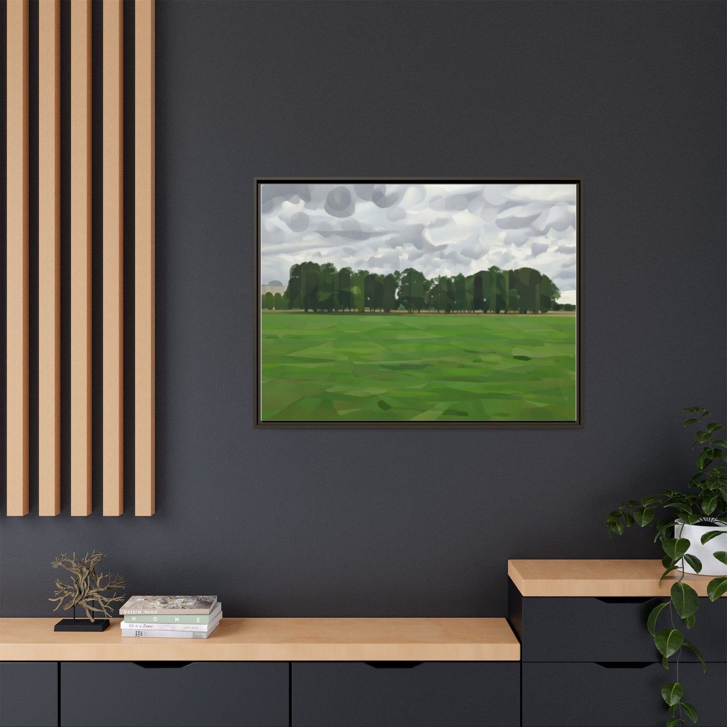 Framed Matte Canvas Print — Minimalist Green Landscape Art