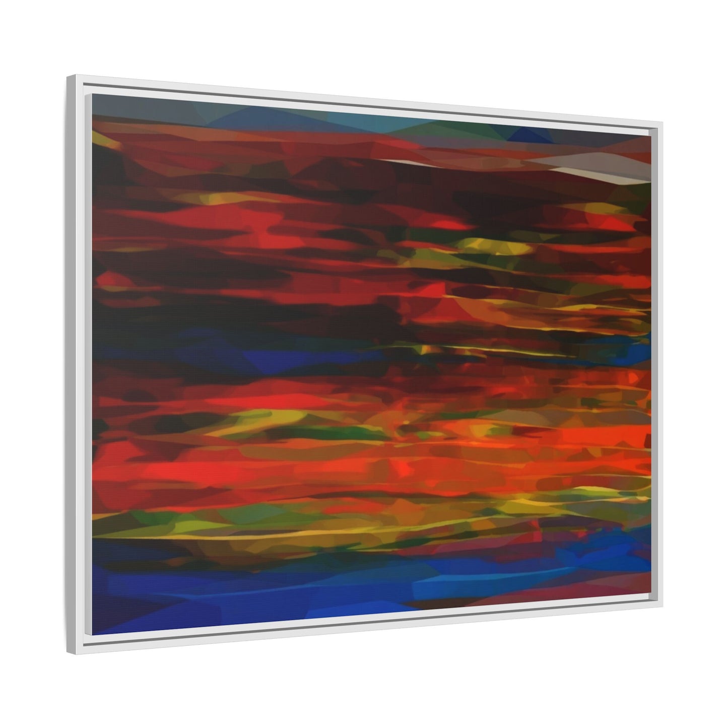 Abstract Multi-Color Matte Canvas Framed Wall Art — Bold Red & Blue Modern Painting