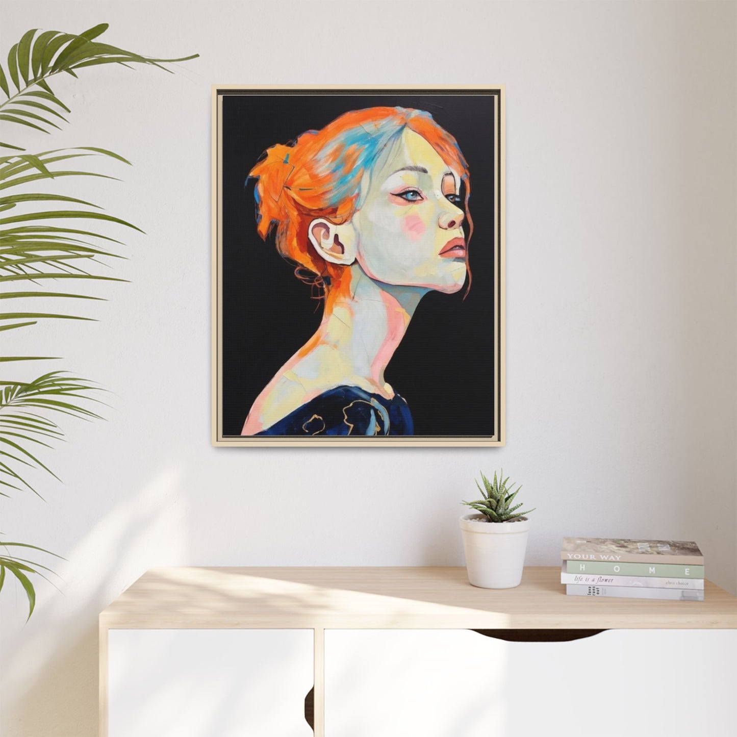 Framed Matte Canvas Portrait — Vibrant Multi‑Color Woman Wall Art