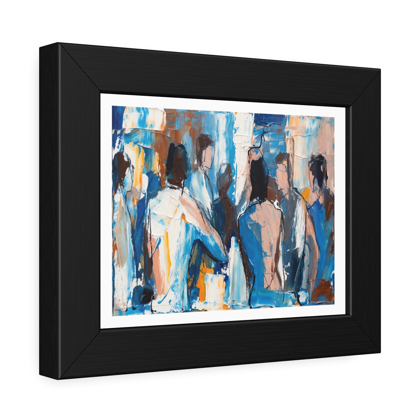 Framed Abstract Figure Art Print — Blue & Ochre Contemporary Poster
