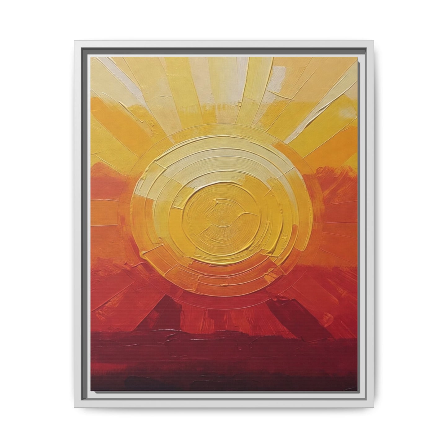 Sunburst Abstract Framed Canvas Art — Matte Multi‑Color Wall Print