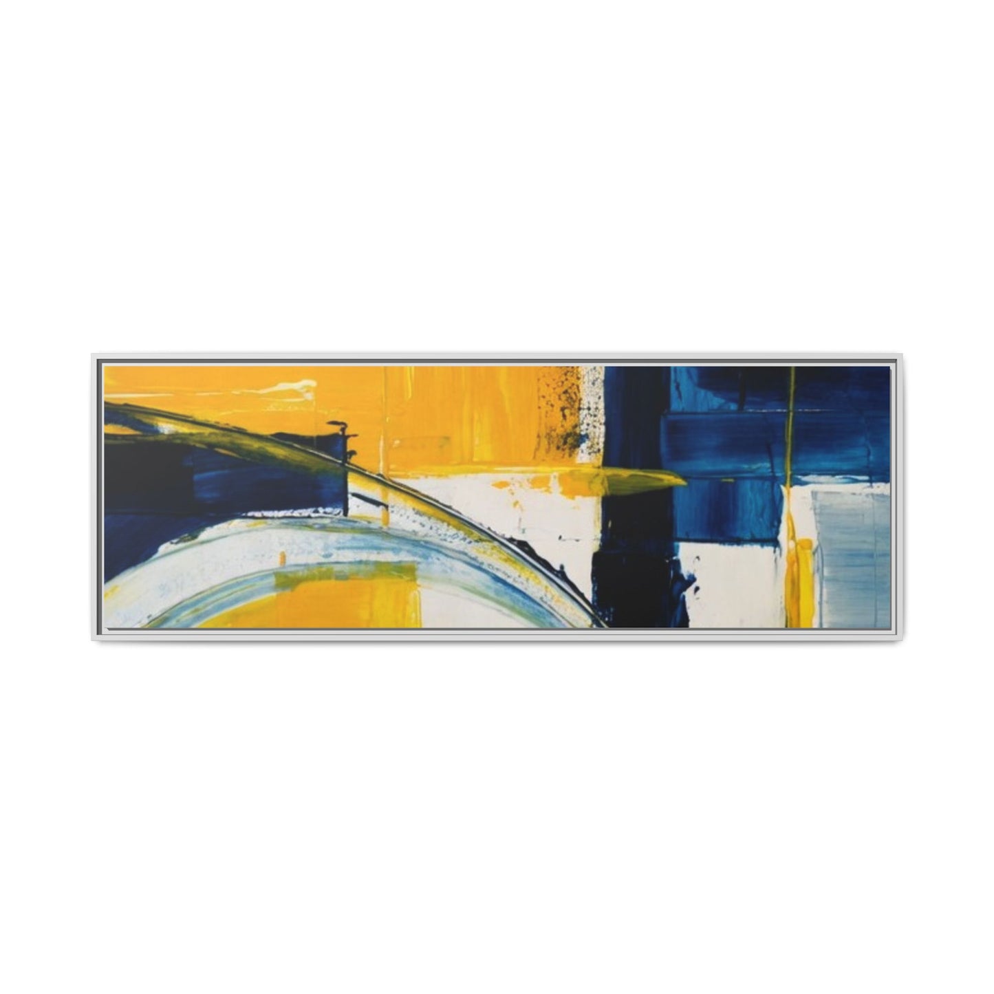 Abstract Yellow & Blue Framed Canvas Wall Art — Modern Matte Canvas Print