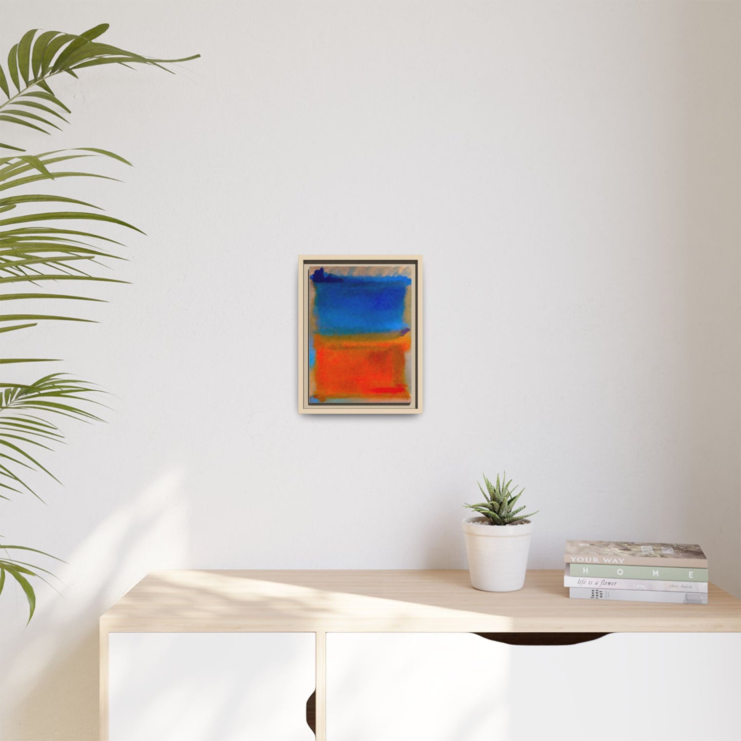 Abstract Color Block Matte Canvas Framed Wall Art — Blue & Orange Modern Painting