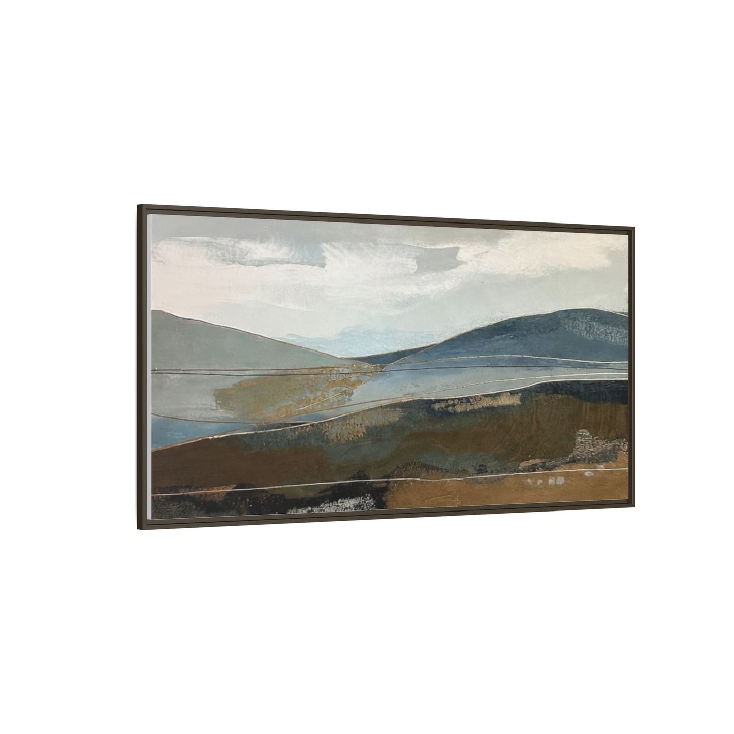 Framed Matte Canvas Landscape Art - Serene Abstract Hills in Blue & Earth Tones
