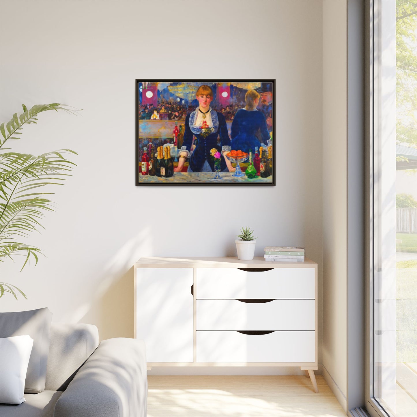 Framed Matte Canvas Print — Vintage Parisian Bar Scene