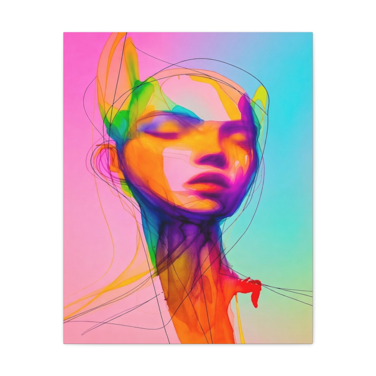 Abstract Neon Portrait Matte Canvas Wall Art