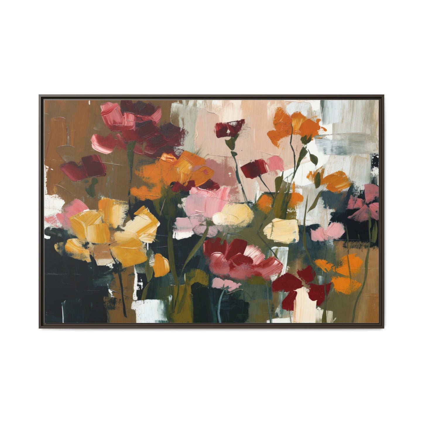 Framed Matte Canvas Floral Abstract Wall Art
