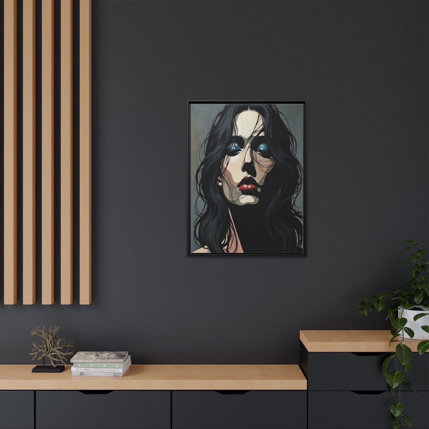 Framed Matte Canvas: Moody Portrait of Woman – Modern Gothic Wall Art