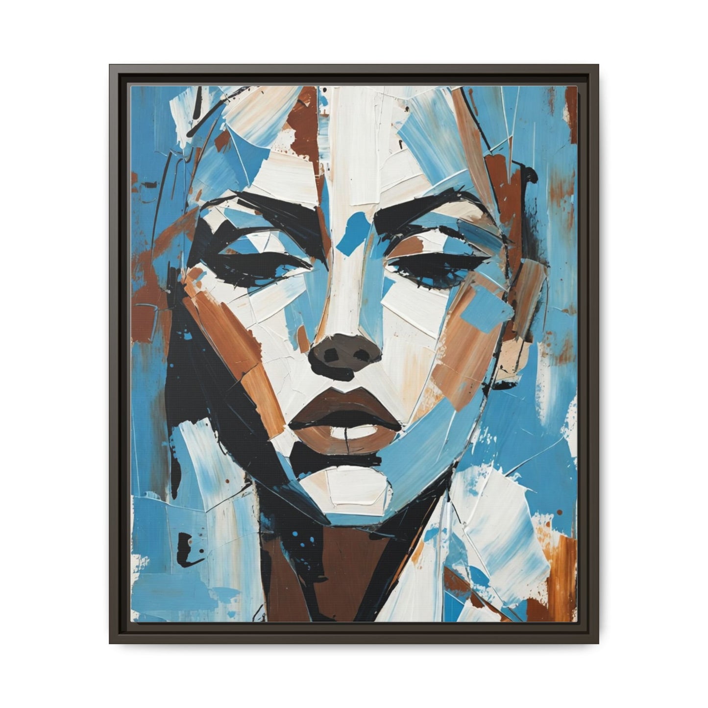 Abstract Blue Face Matte Canvas Wall Art — Framed Modern Portrait Print