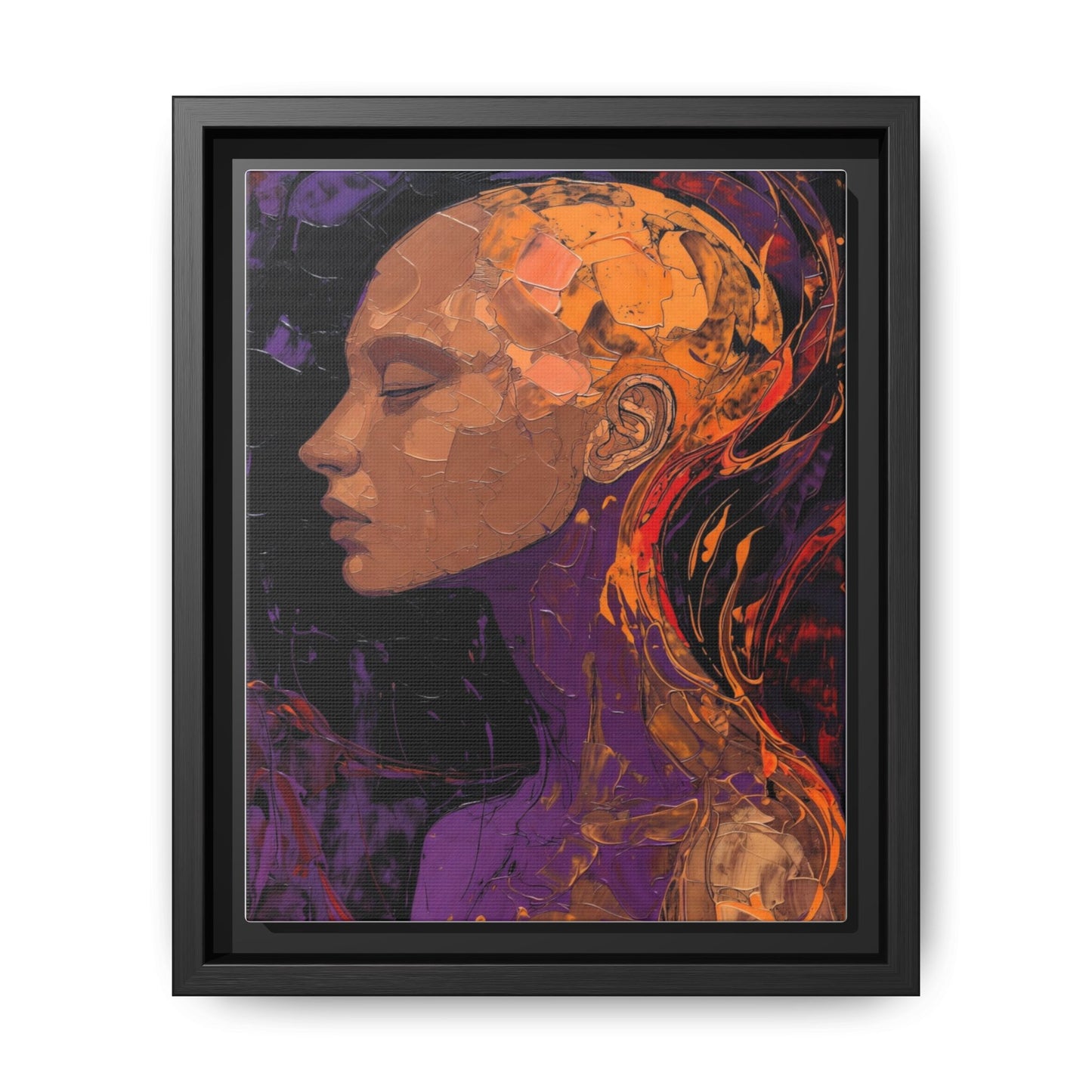 Abstract Profile Portrait Matte Framed Canvas — Multicolor Feminine Art Print