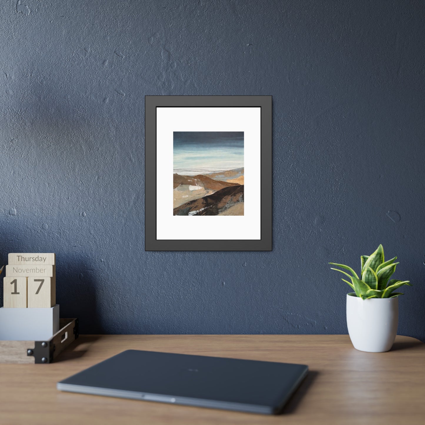 Framed Landscape Art Print — Minimal Coastal Mountain Poster