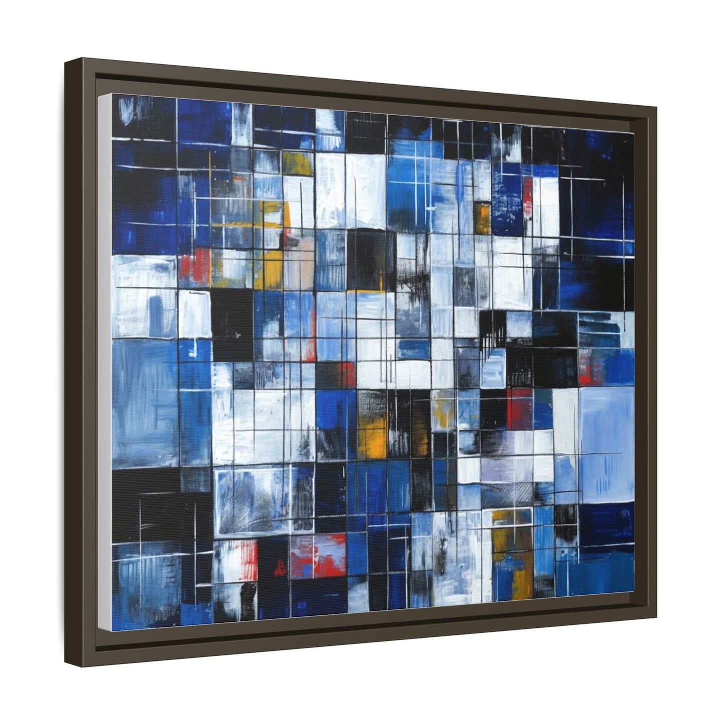 Abstract Blue Grid Matte Canvas Framed Art Print