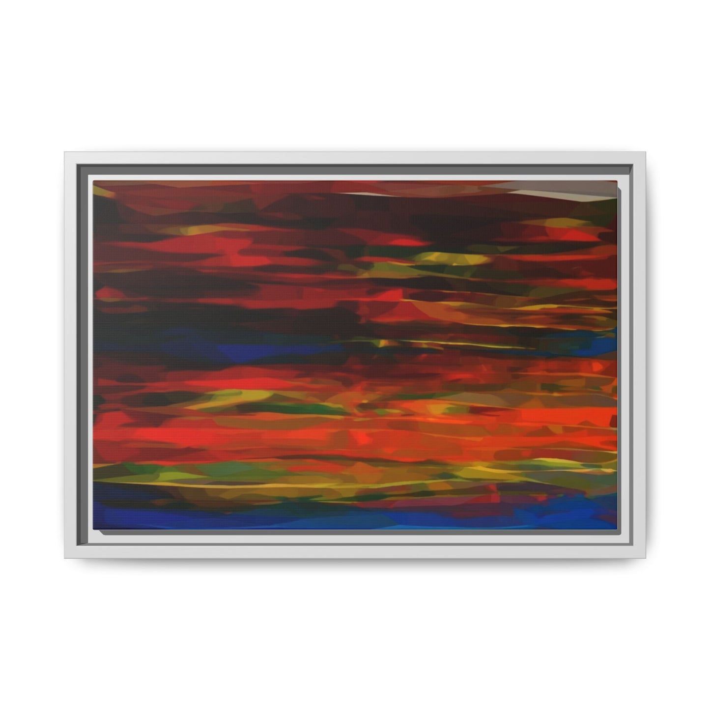 Abstract Multi-Color Matte Canvas Framed Wall Art — Bold Red & Blue Modern Painting