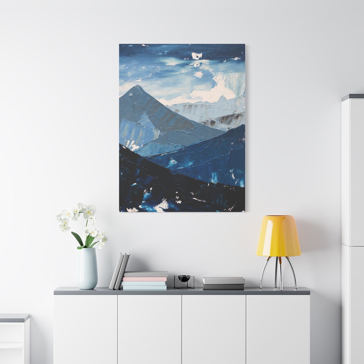 Blue Mountain Abstract Canvas Wall Art – Stretched Matte Mountain Landscape