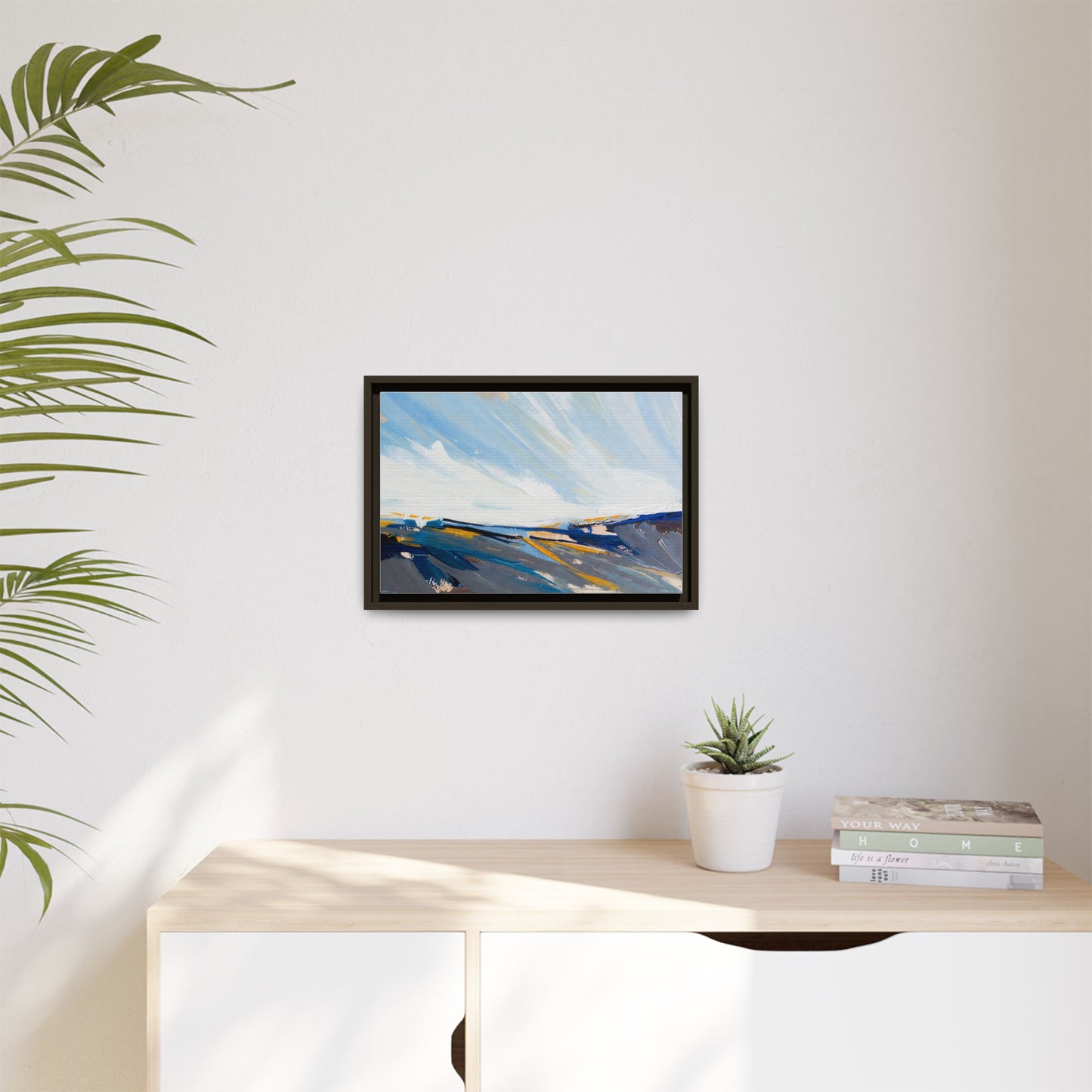 Framed Abstract Seascape Canvas Print — Matte Multi‑Color Wall Art
