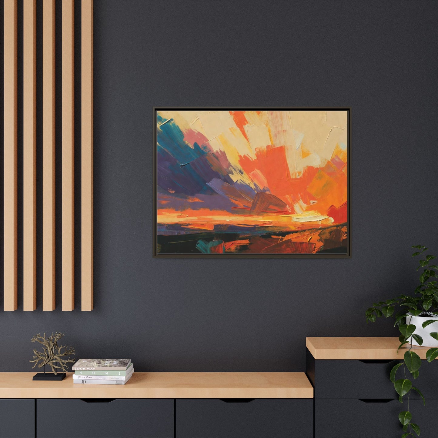 Framed Abstract Sunset Canvas Art – Multicolor Matte Wall Decor