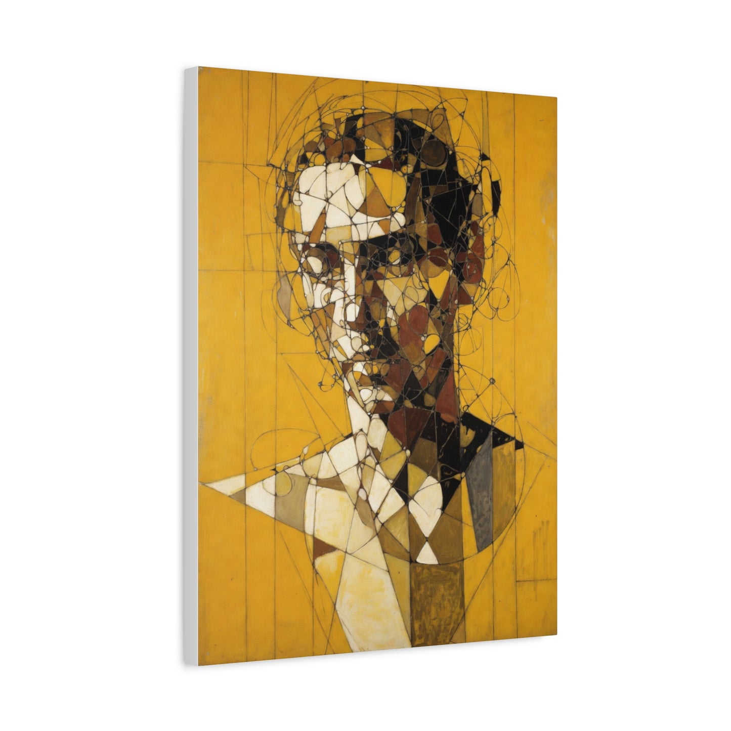Geometric Portrait Matte Canvas Wall Art – Abstract Yellow Bust