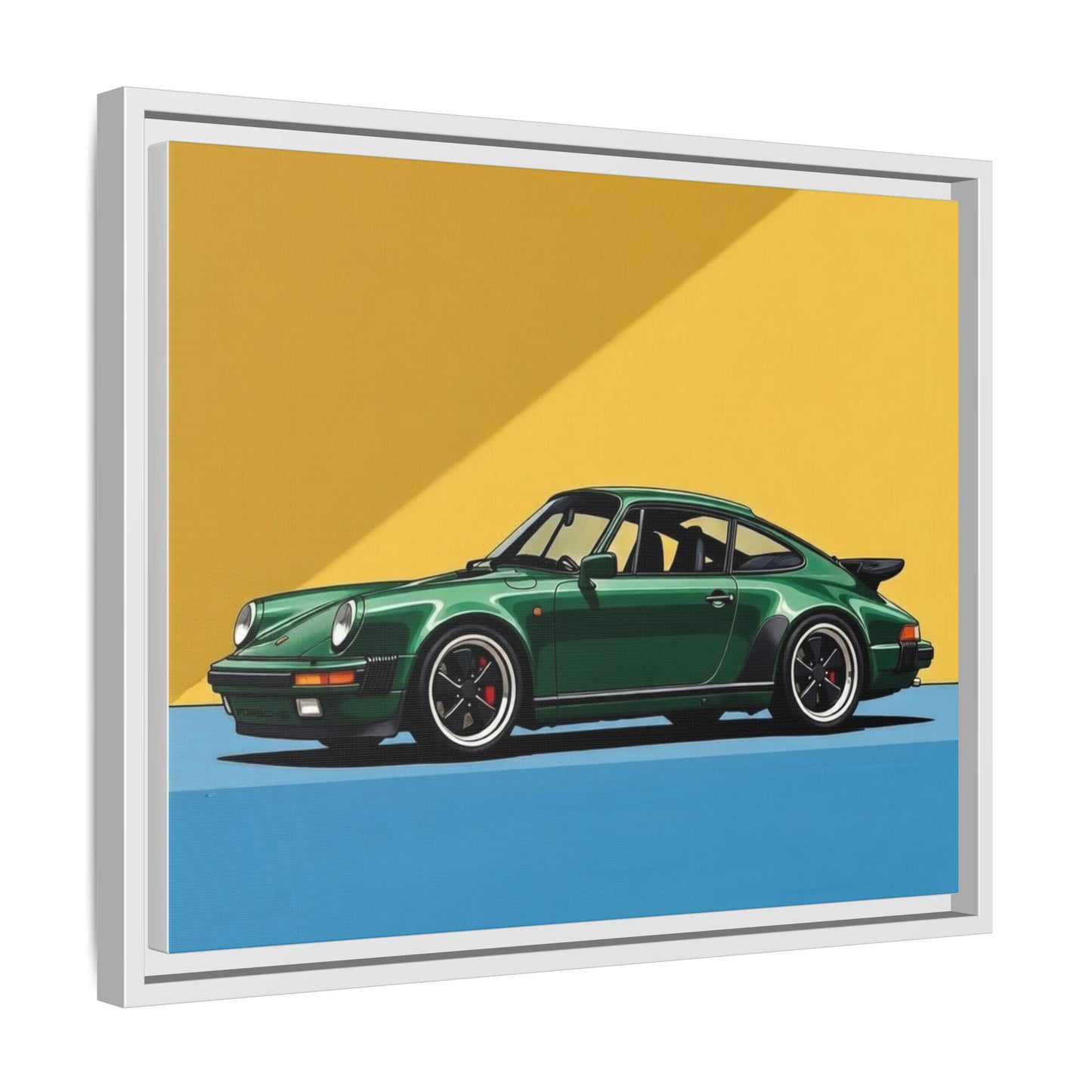 Framed Matte Canvas — Green Sports Car Wall Art