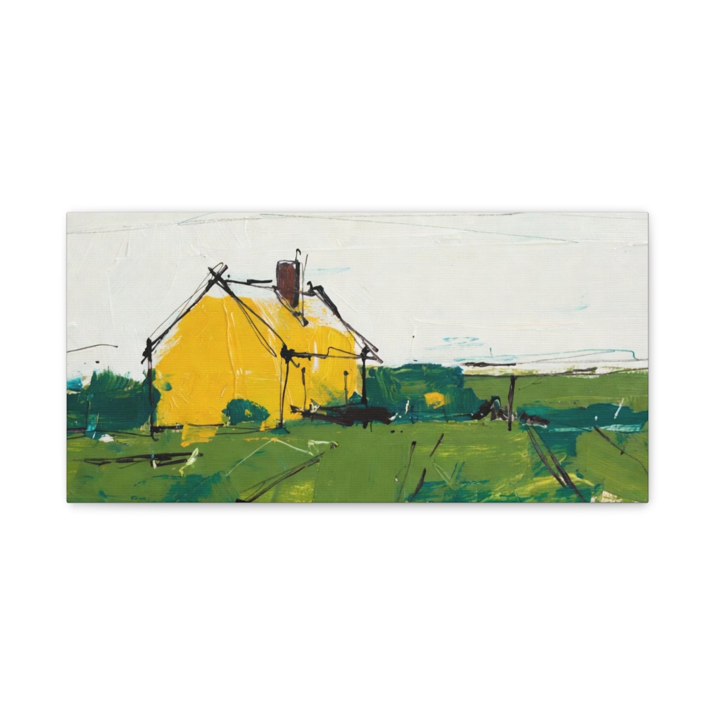 Yellow Cottage Landscape Canvas - Matte Stretched Wall Art