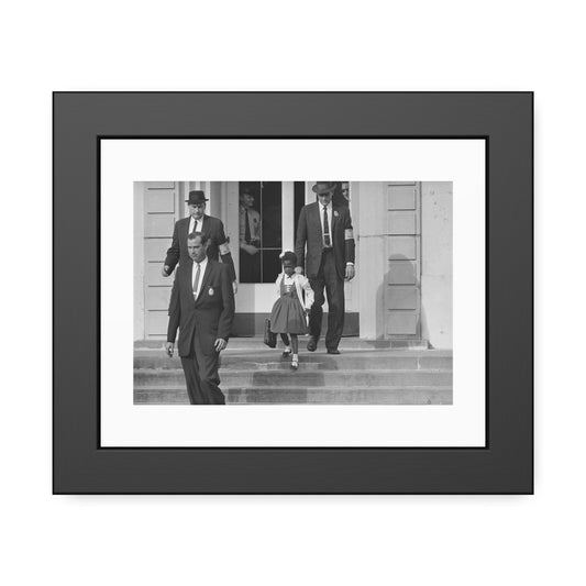 US Marshals with Young Ruby Bridges on School Steps by Unknown  Black & White Civil Rights Photograph Framed Wall Art Print