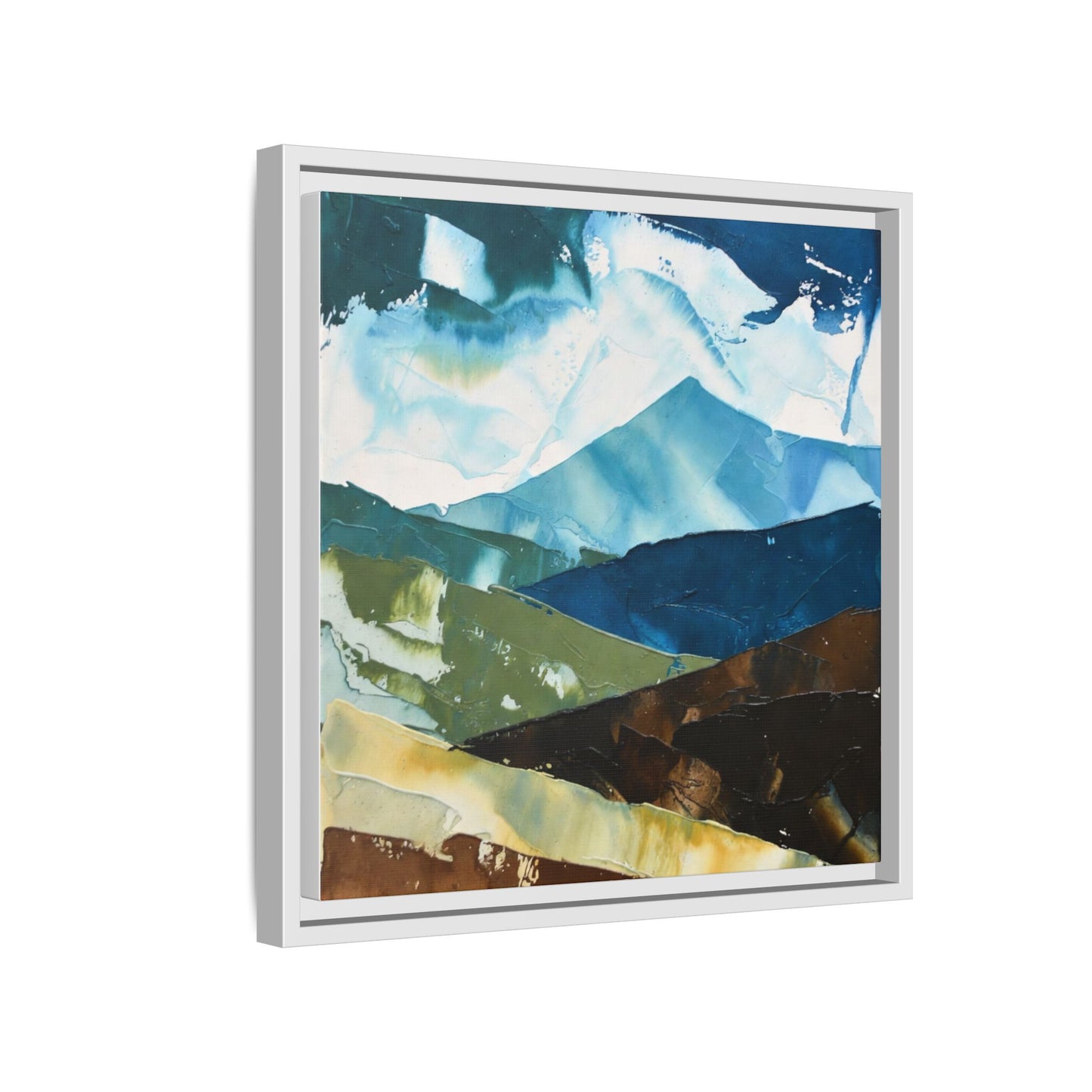 Framed Abstract Mountain Canvas Art — Blue & Earthtone Landscape Print