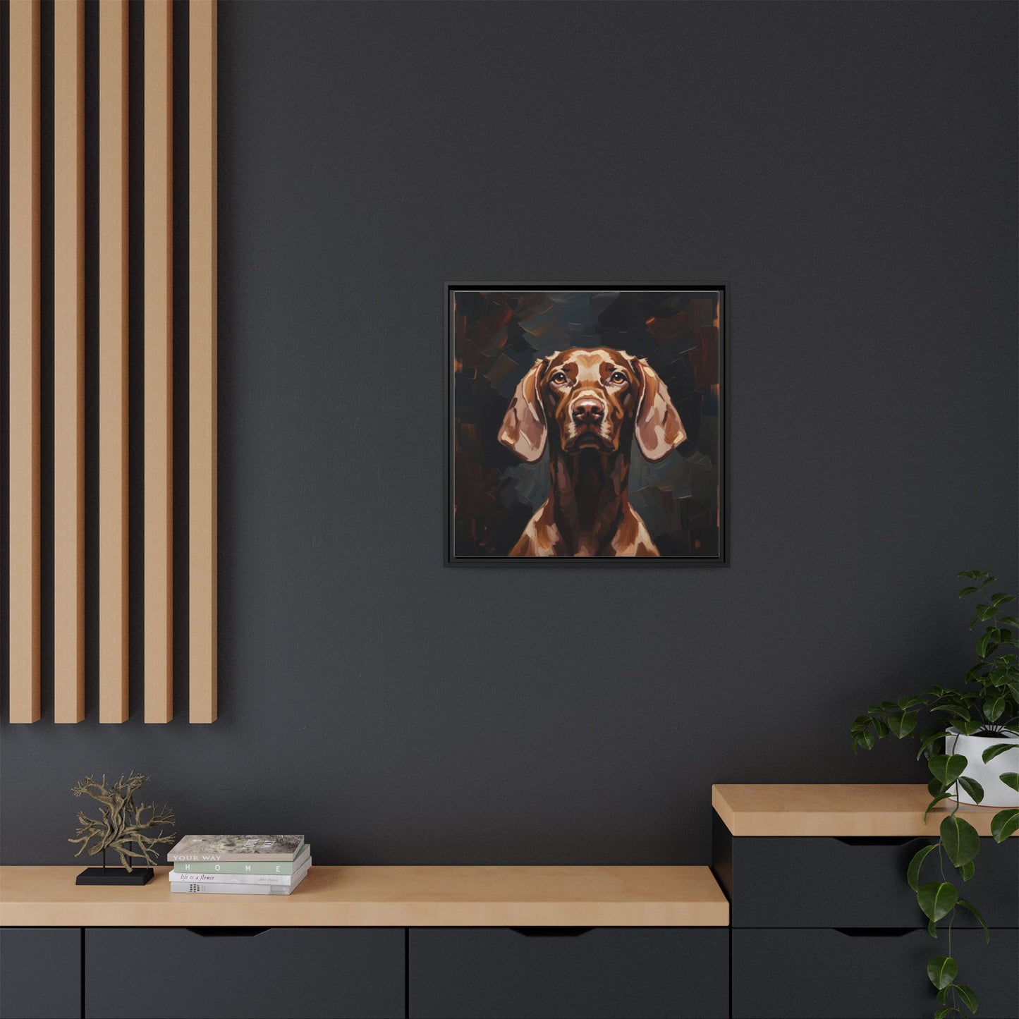 Framed Matte Canvas Dog Portrait – Brown Vizsla Wall Art