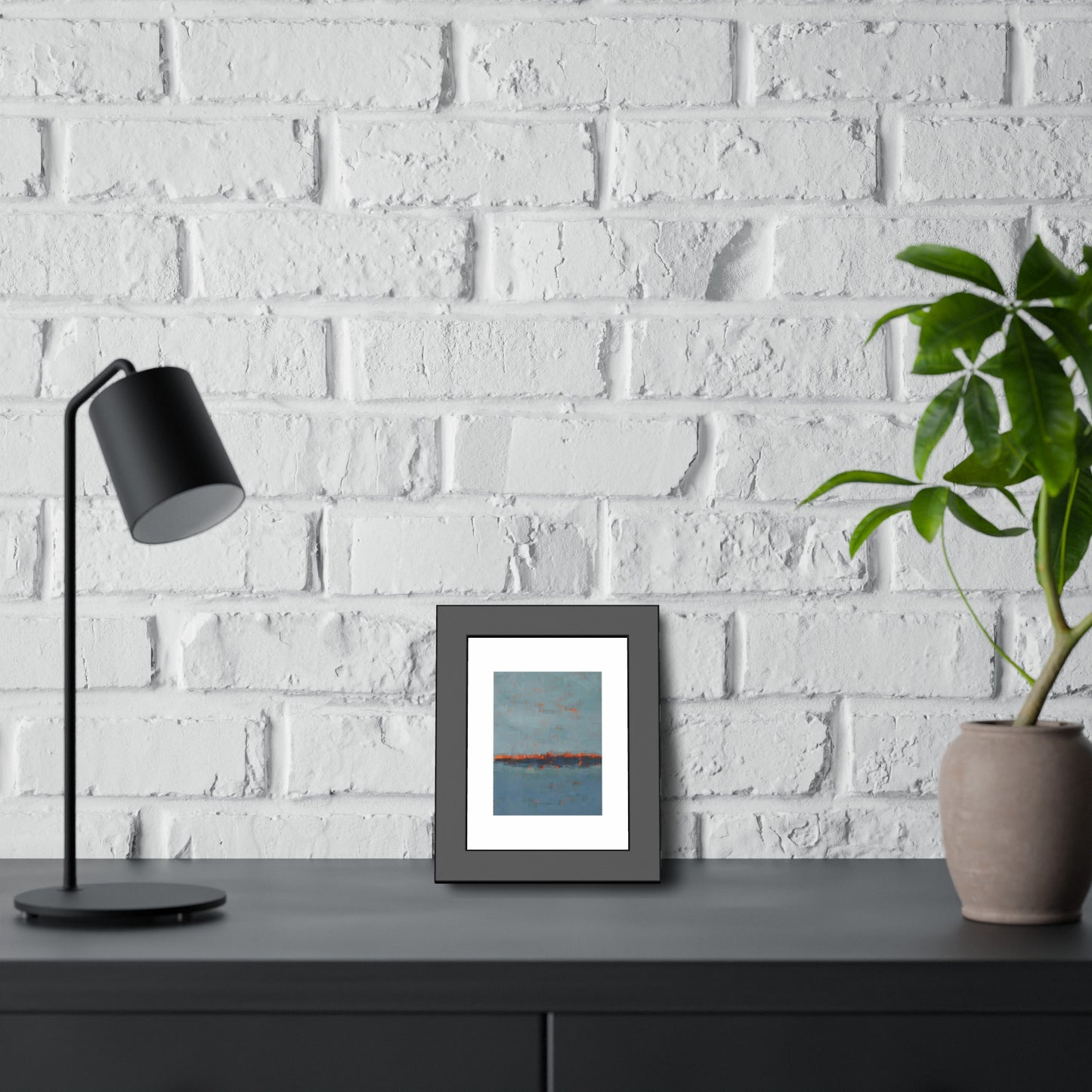 Abstract Seaside Framed Poster — Blue & Copper Minimalist Wall Art