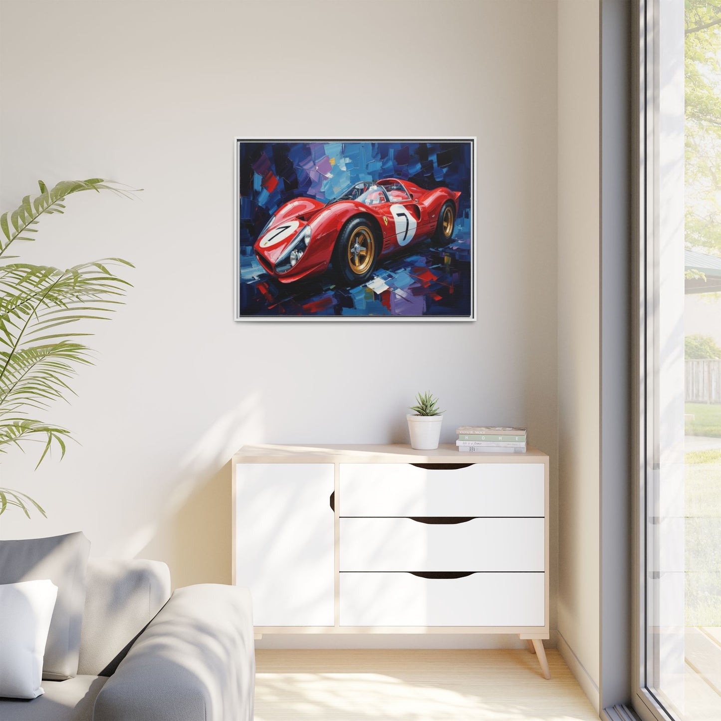 Vintage Ferrari Red Racecar Matte Canvas Framed Wall Art