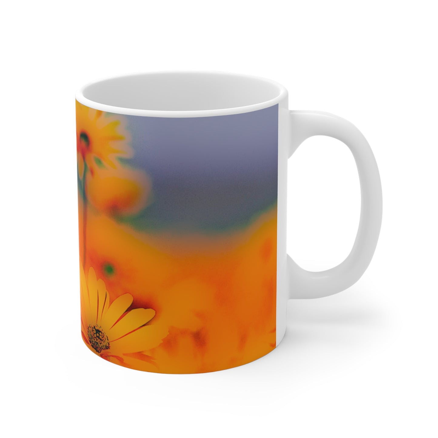 Sunshine Daisies Ceramic Mug — Vibrant Orange Floral Coffee Cup