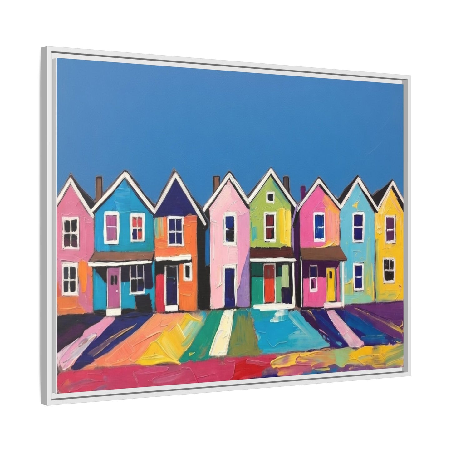 Colorful Beach Houses Matte Canvas Framed Wall Art