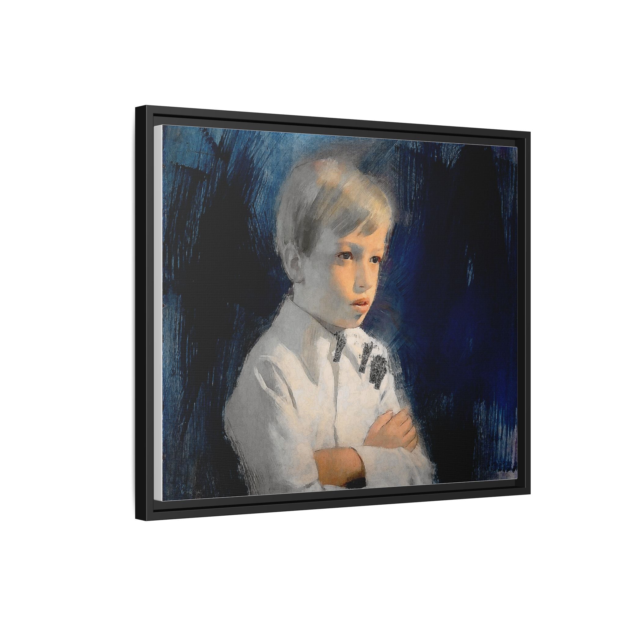 Painting of boy by Unknown Artist Framed Matte Canvas Wall Art Print
