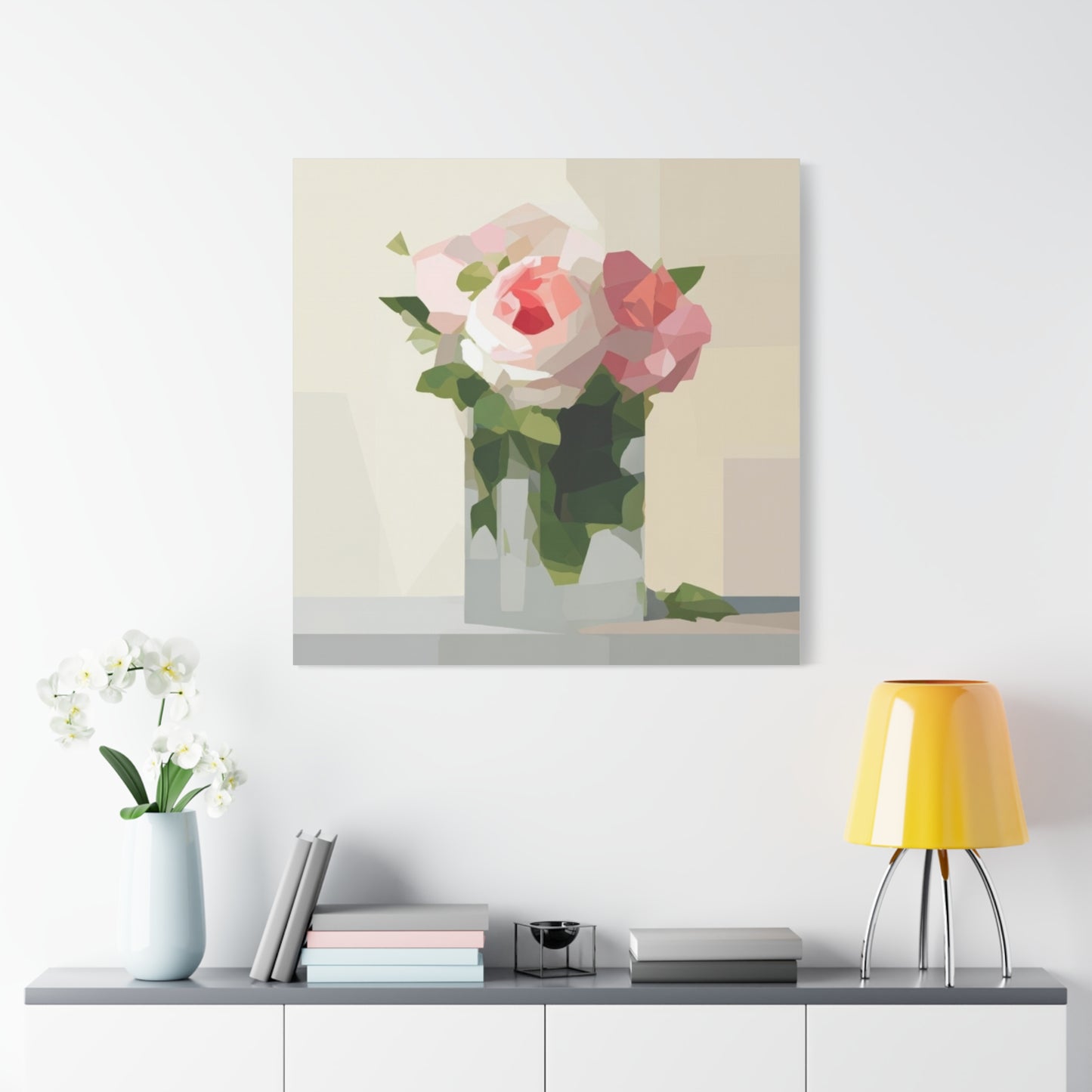 Pink Rose Still Life Canvas — Modern Floral Wall Art, Matte Stretched Canvas