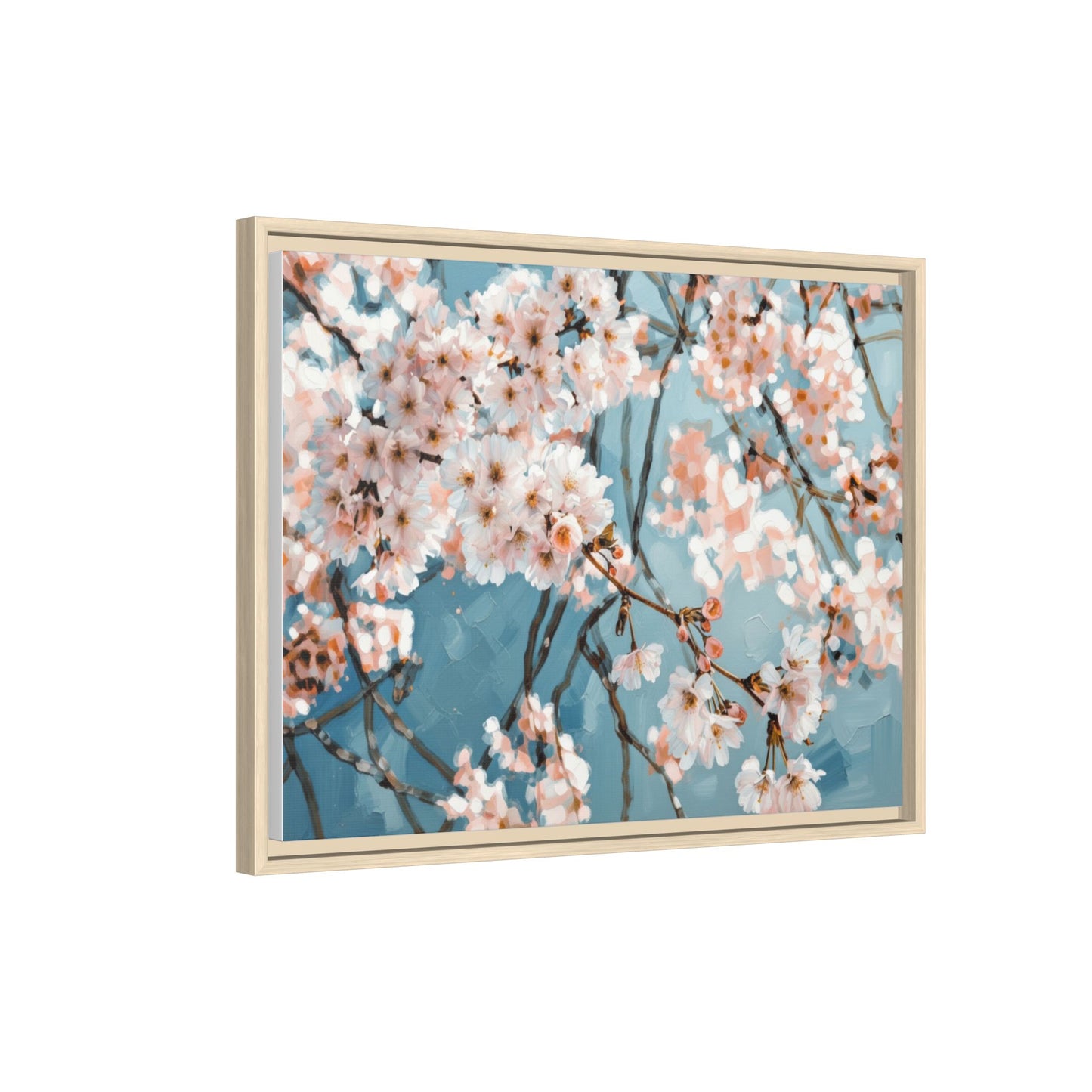 Framed Cherry Blossom Matte Canvas Print — Soft Pink Floral Wall Art