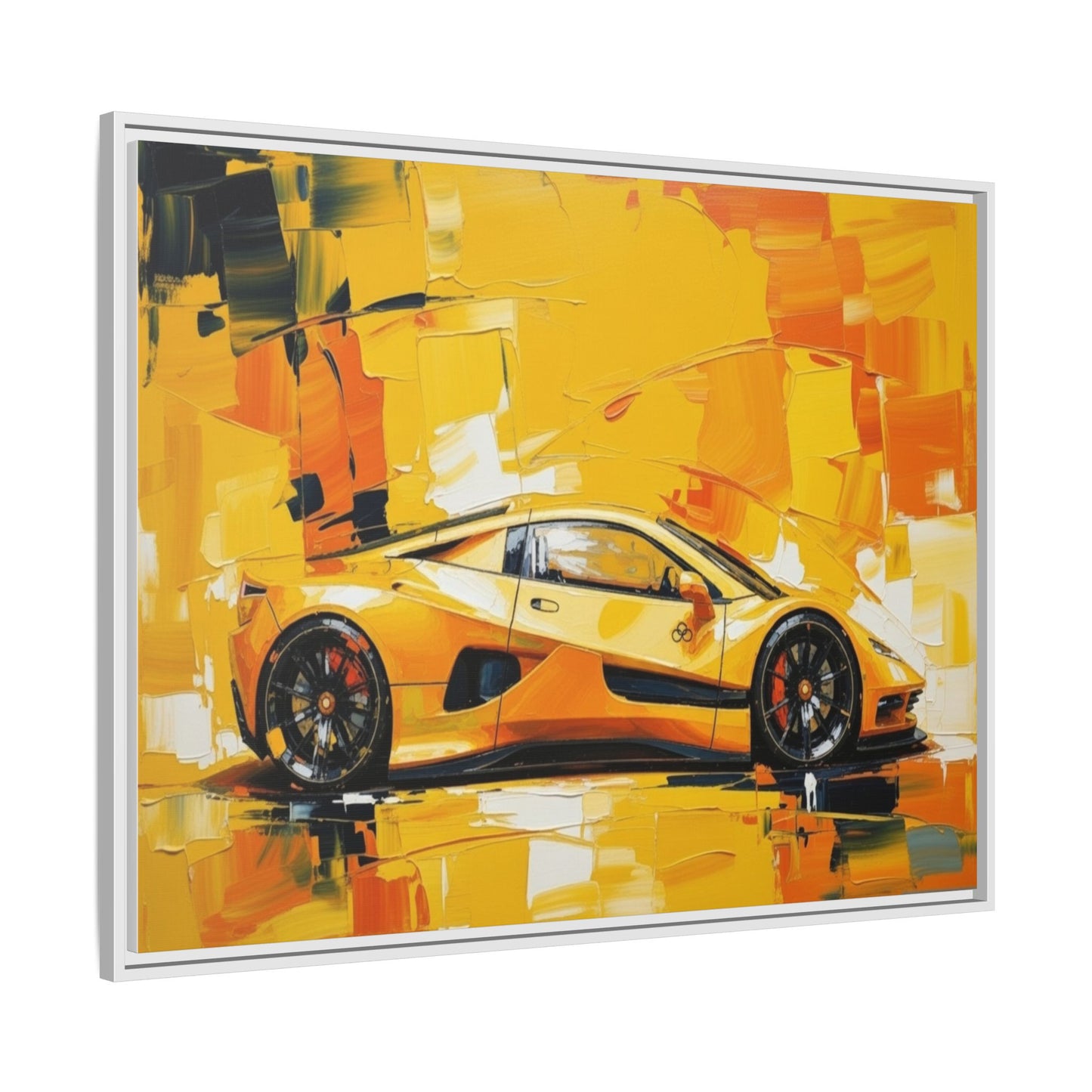 Yellow Sports Car Abstract Matte Canvas Framed Print