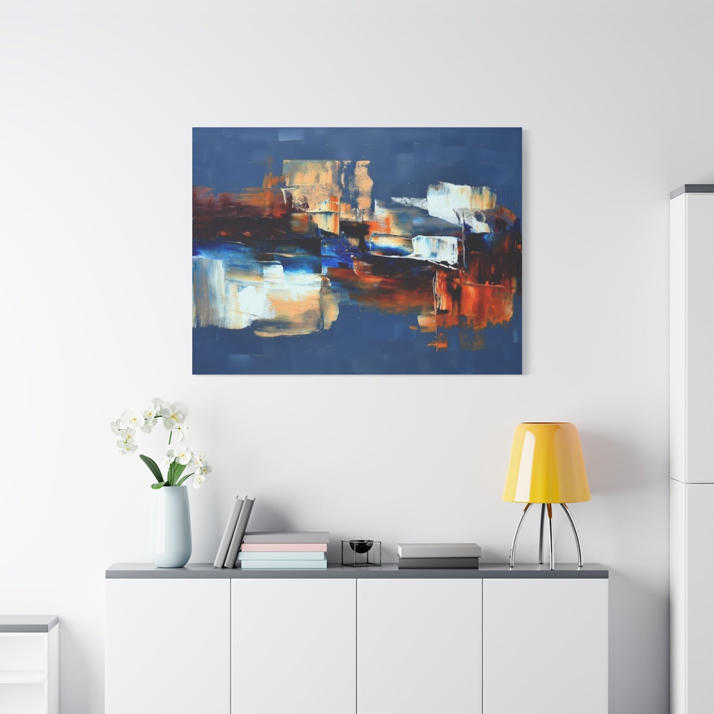 Abstract Blue & Orange Canvas Wall Art — Modern Matte Stretched Canvas