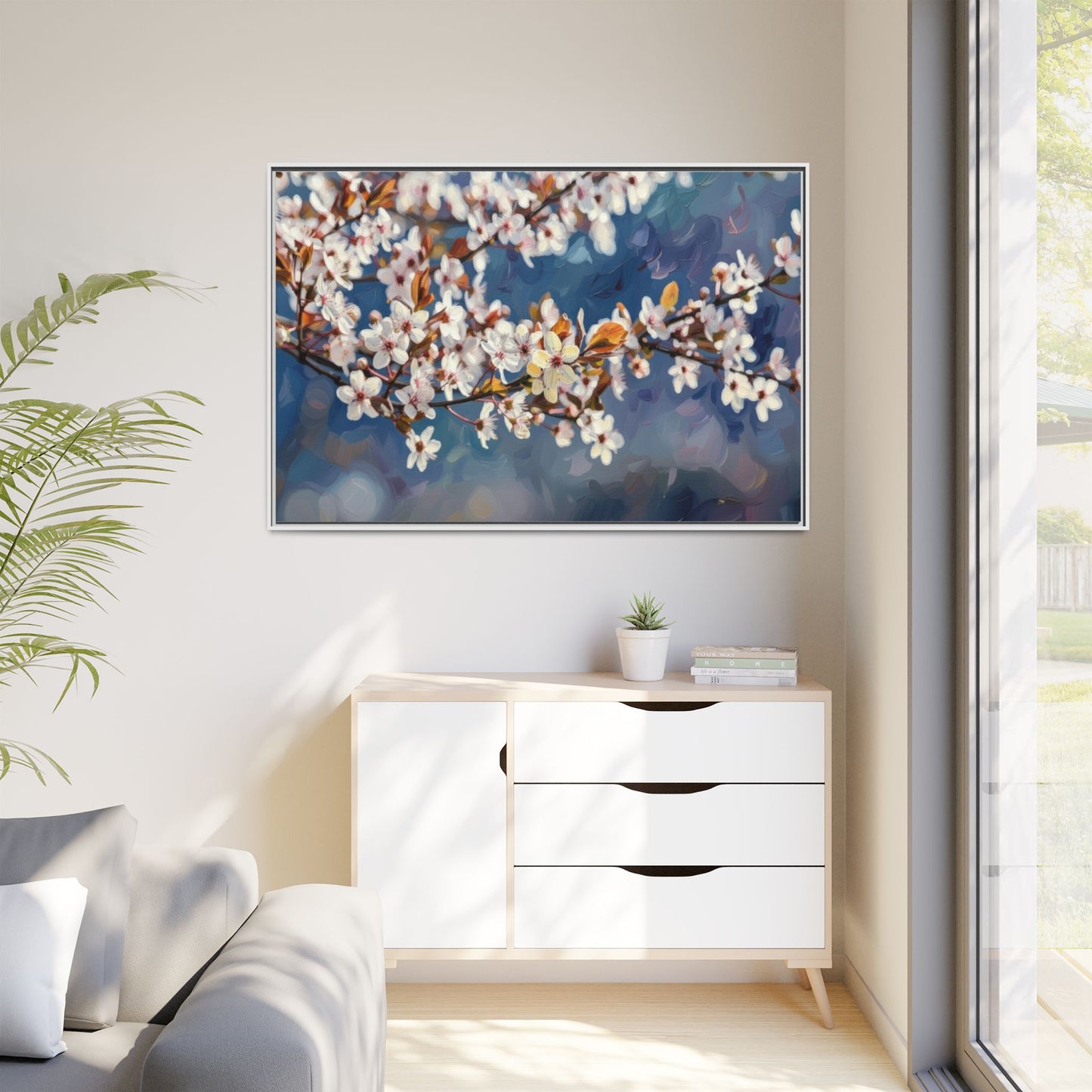 Framed Matte Canvas Print — Cherry Blossom Branch Wall Art