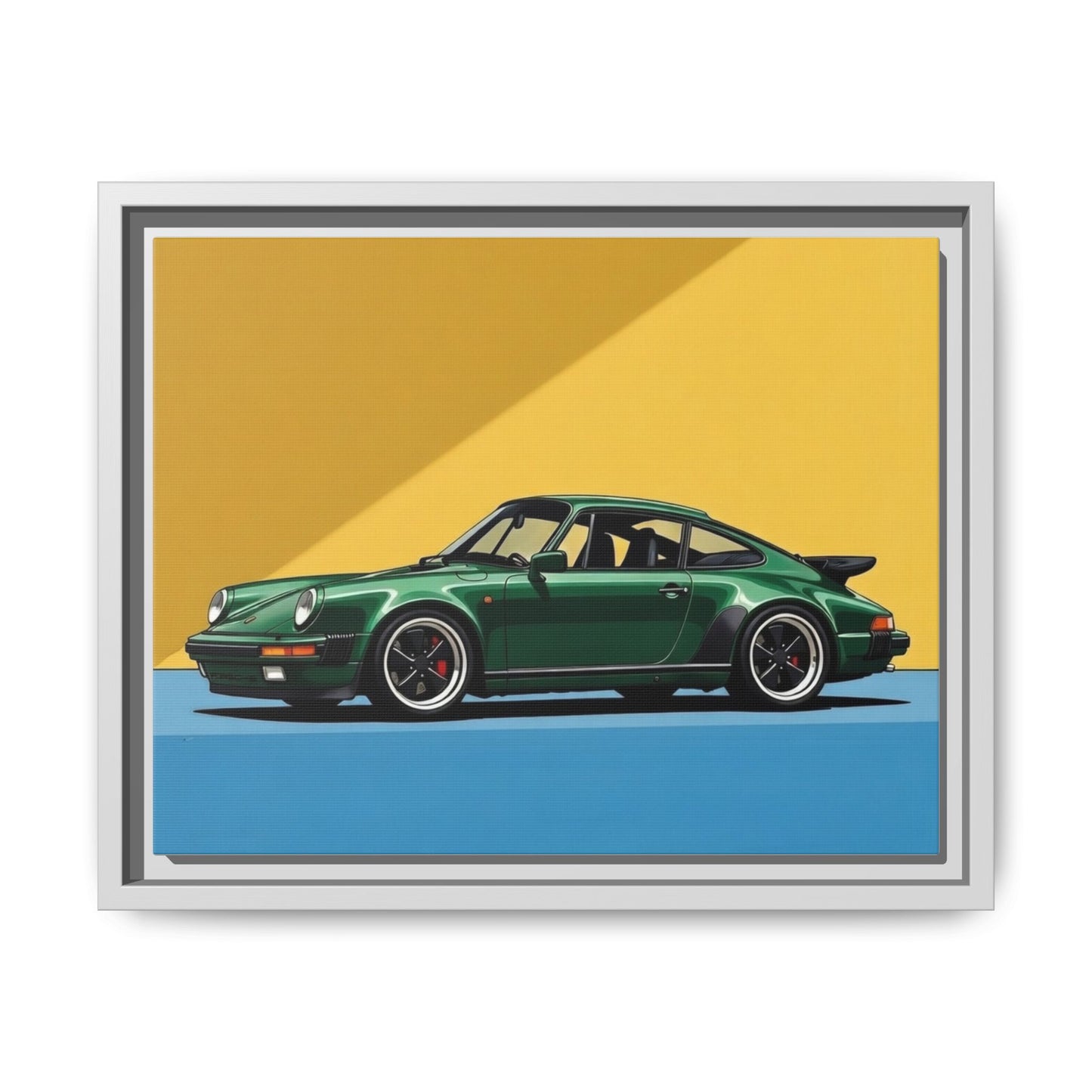 Framed Matte Canvas — Green Sports Car Wall Art