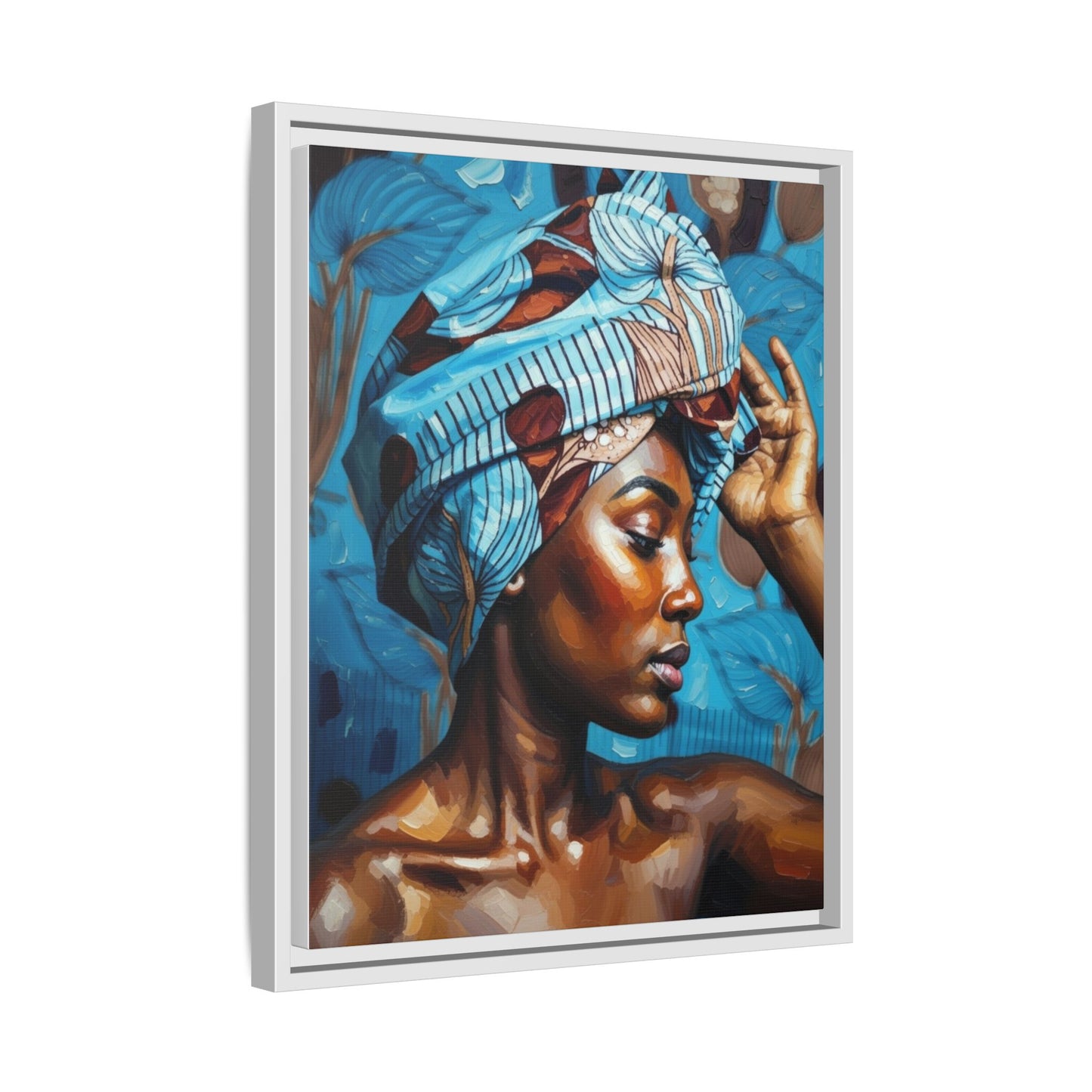 Framed Canvas Art — Portrait of Woman in Blue Headwrap