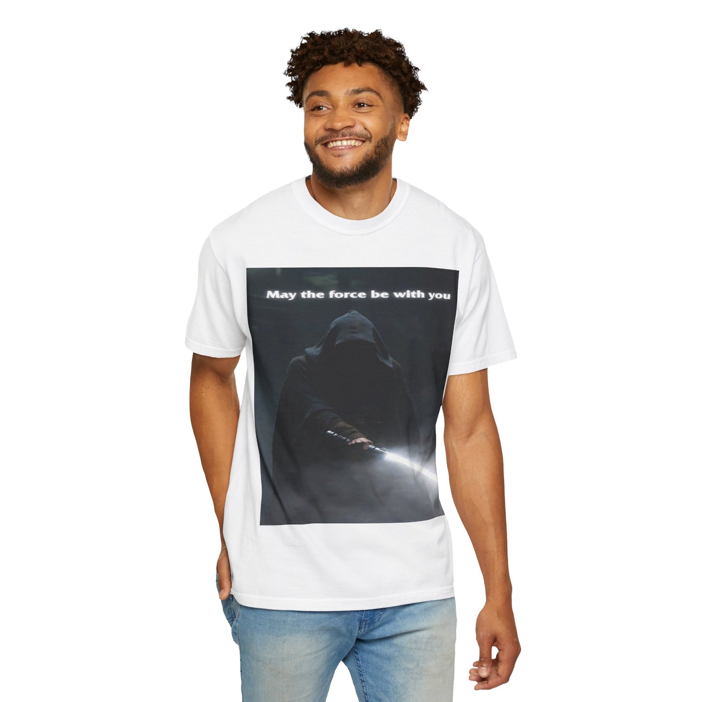 May the Force Be With You T-Shirt — Dark Hooded Lightsaber Graphic Tee