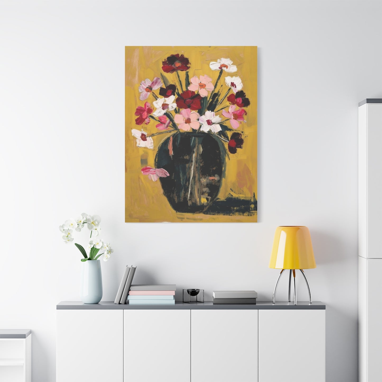 Floral Still Life Canvas Print  Pink & Red Wildflowers in Vase