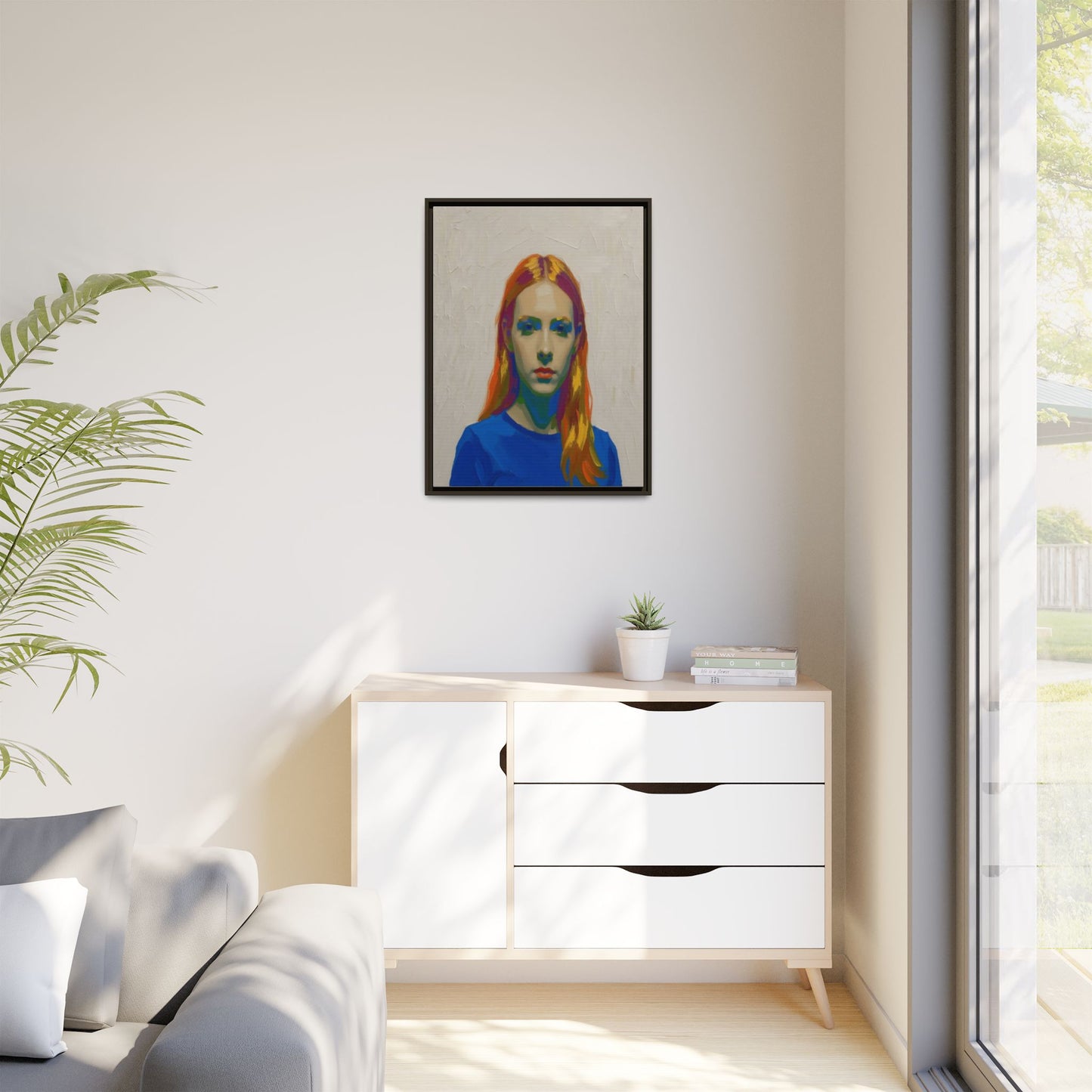 Framed Matte Canvas Portrait — Vibrant Multi‑Color Girl Art Print
