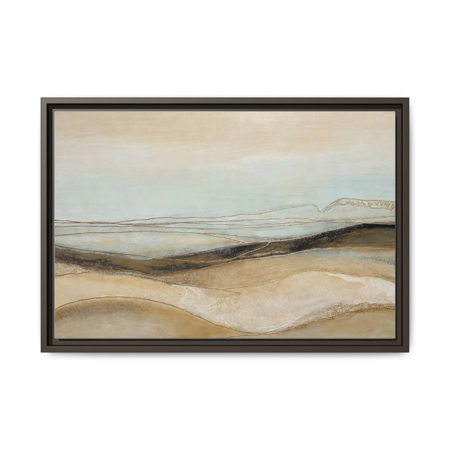 Framed Matte Canvas Wall Art — Neutral Abstract Landscape in Soft Blues & Earth Tones