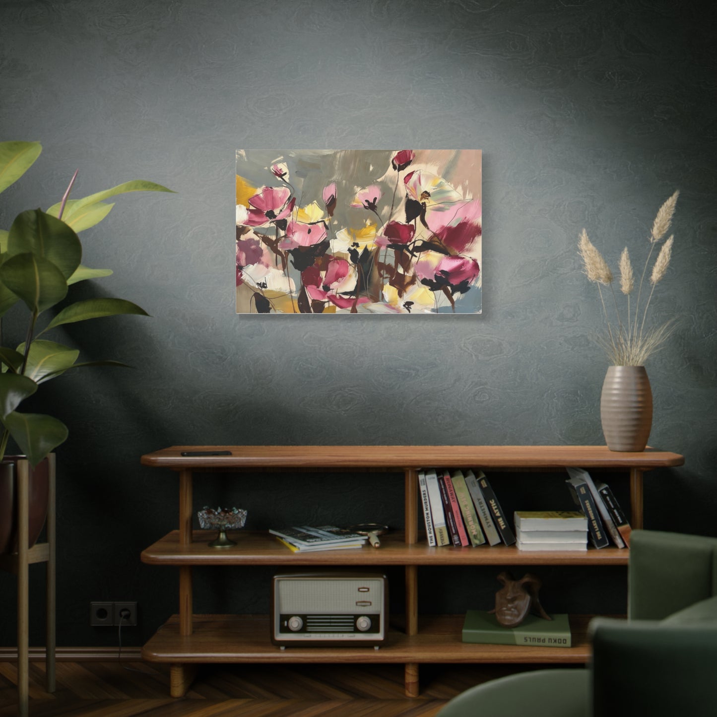 Floral Abstract Canvas Wall Art — Pink & Yellow Bloom Stretched Matte Print