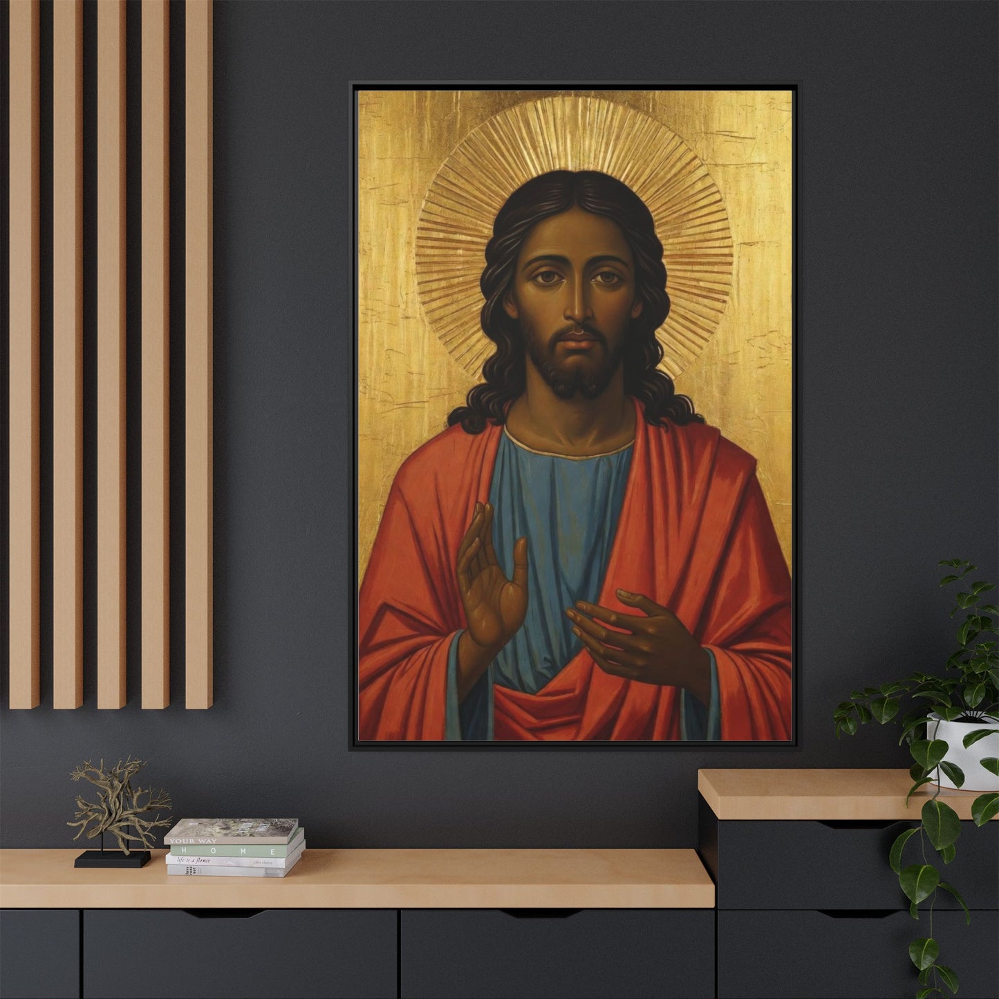 Framed Orthodox Christ Icon Matte Canvas — Religious Wall Art for Home, Church, or Prayer Corner