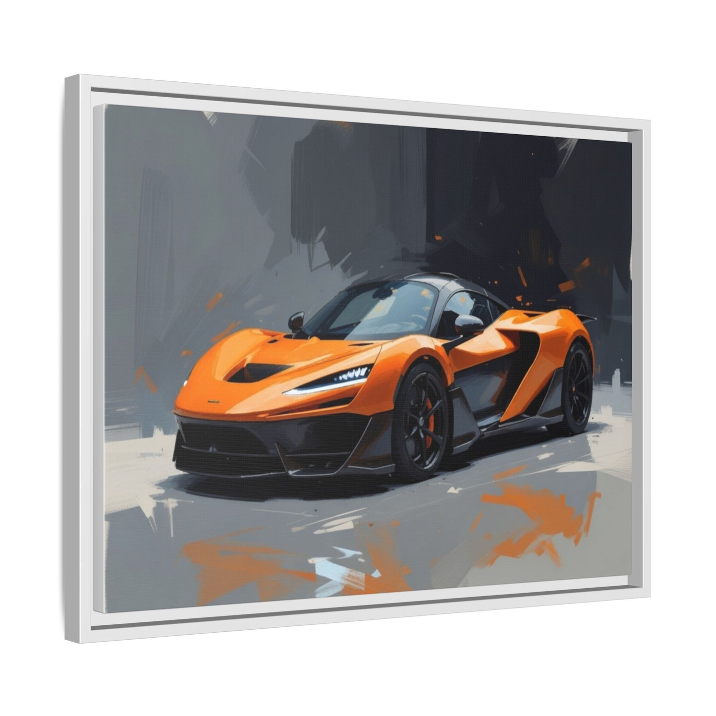 Framed Matte Canvas — Orange Sports Car Print