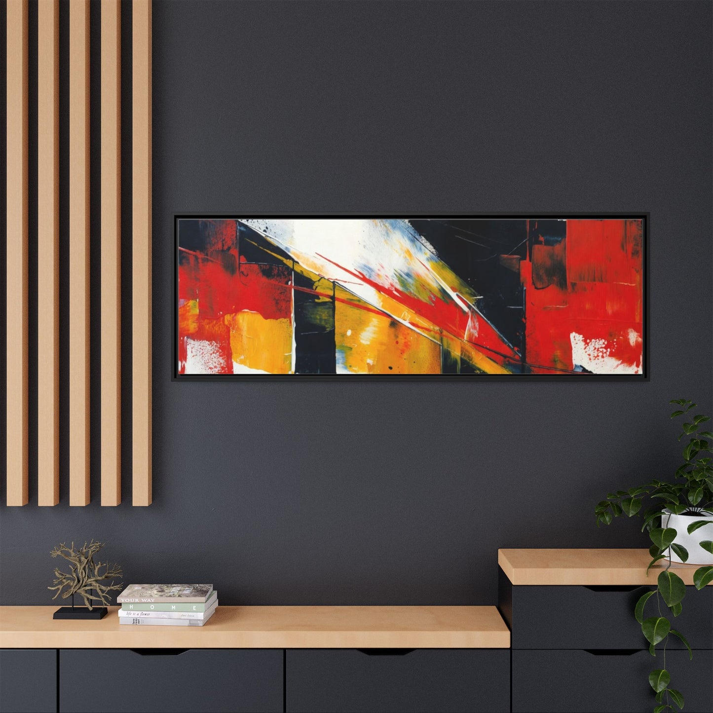Abstract Red & Black Framed Canvas Print — Modern Geometric Wall Art